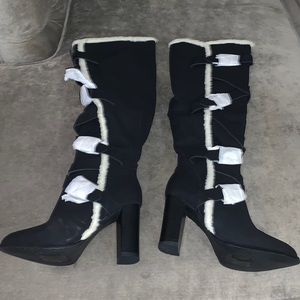 3307 Lyonah heeled Faux Leather Sherpa Zip Knee High Boots Size 9 NWOB